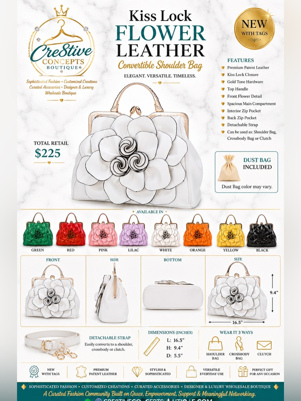 Exquisite Leather Flower Kiss-Lock Handbag